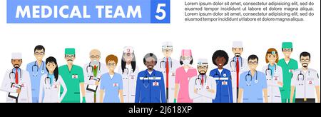 Detailed illustration of medical people in flat style on white background. Stock Vector