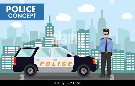 Police force concept icon. Law enforcement idea thin line illustration ...