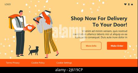 Shop now for delivery to your door, service web Stock Vector