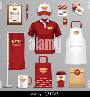 Corporate and identity design for bistro restaurant chain in three colors icons collection abstract isolated vector illustration Stock Vector
