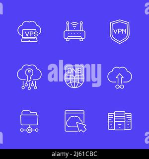 hosting, dns and vpn line icons set Stock Vector