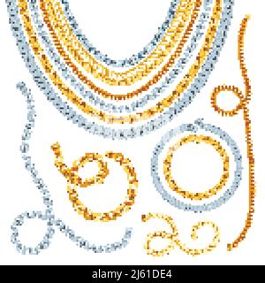 Golden and silver chains necklaces and bracelets with clasps realistic isolated vector illustration Stock Vector
