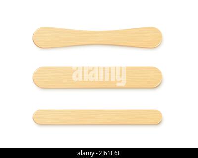 Ice cream snack sticks set. Simple wooden element collection for making summer food. Brown wood elements with different shape. Medical equipment group Stock Vector