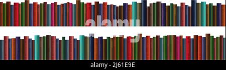 3d realistic vector books row in different colors. Isolated on white background. Stock Vector