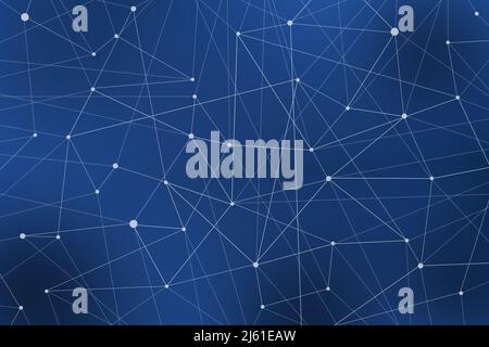 Technology connection abstract lines and dots on blue background.  Digital data and big data concept with lines and dots. Stock Photo
