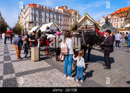 Horse drawn carriages, Staroměstské náměstí, old town square, Prague, Czech Republic Stock Photo