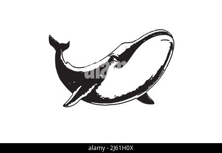 Blue Whale black and white logo vector Stock Vector