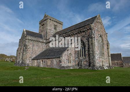 The impressive abbey on Iona. Originally founded by St Columba in 563 Iona is said to be the birthplace of Christianity in Scotland Stock Photo