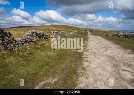 Drumaldrace is the highest point of extensive Wether Fell. A Roman Road crosses the hill and passes very close to the actual summit. Stock Photo