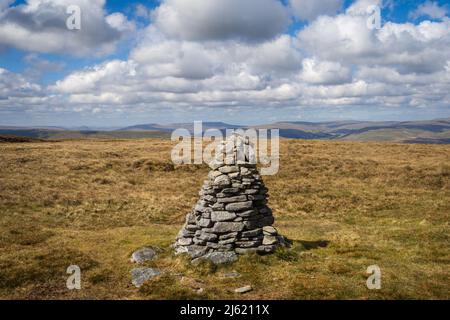 Drumaldrace is the highest point of extensive Wether Fell. A Roman Road crosses the hill and passes very close to the actual summit. Stock Photo