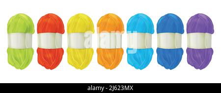 Yarn wool clews vector illustration of knitting textile with different color thread for weaving or knitwear product design isolated on white backgroun Stock Vector