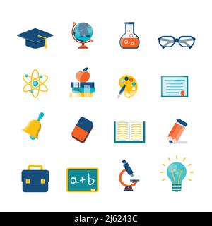 Education flat icons set with blackboard globe book diploma isolated vector illustration Stock Vector