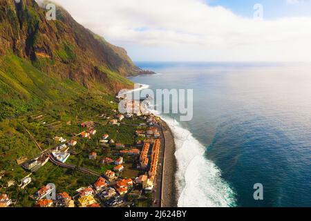 Aerial view of Paul Do Mar coastal village in the Madeira Islands, Portugal Stock Photo