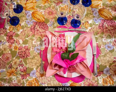 Floreal composition on table setting Stock Photo
