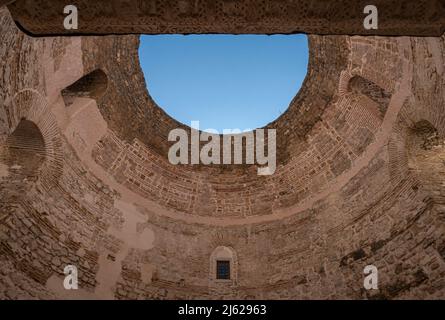 View looking up at the aperture in the domed roof of the Diocletian's Palace in Split, Croatia Stock Photo