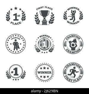 First place emblem and winner ribbons labels set vector illustration Stock Vector