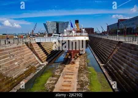 The SS Nomadic at Hamilton Dock in Titanic Quarter, Belfast, Northern Ireland Stock Photo