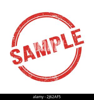 SAMPLE text written on red grungy vintage round stamp. Stock Photo