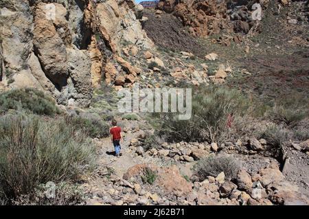 Boy on the hiking trail Sendero 3 in the Teide National Parc on the island of Tenerife Stock Photo