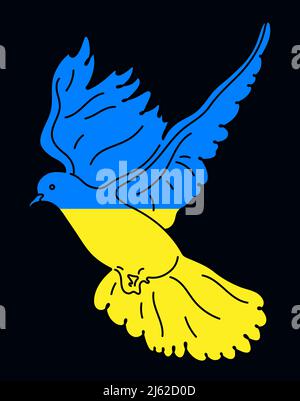 Peace symbol, flying bird. Support for Ukraine, no war. line drawing Stock Vector