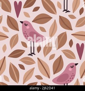 Bird and leaves pattern Stock Vector
