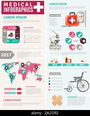 Advanced medical research and mobility aids for senior citizens old and disabled people infographic poster vector illustration Stock Vector