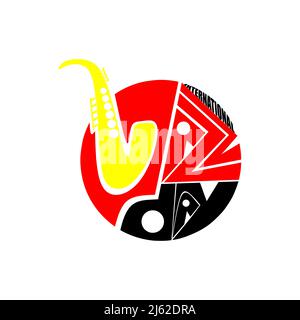 International Jazz Day music negative space style vector poster for jazz festival or night blues retro party with saxophone. Stylized lettering Intern Stock Vector