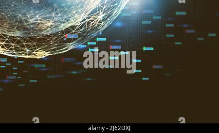 Concept of a network based on Blockchain technology. Abstract futuristic illustration of a global communications network. Polygonal spheres Stock Photo