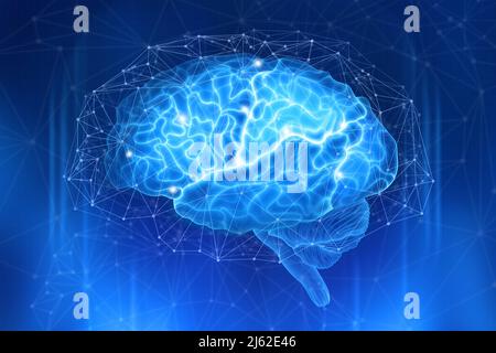 Human brain on a dark blue background. Digital illustration Stock Photo ...