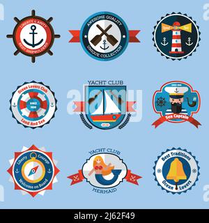 Nautical labels ship travel sea vacation set isolated vector illustration Stock Vector