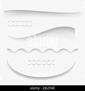 Paper shadows effect vector illustration or realistic white page curved or wavy borders or cut outs for background texture and seamless elements desig Stock Vector
