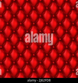 Vector 3d realistic upholstery seamless pattern, abstract geometric background. Wallpaper with red leather texture, decorative ornament with rhombus t Stock Vector