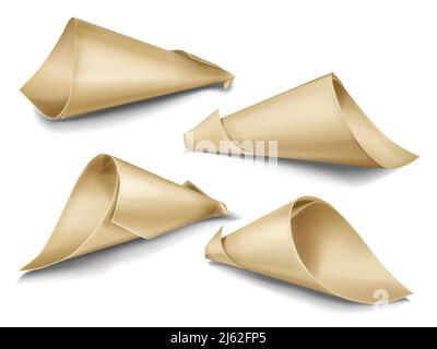Vector realistic set of paper cone bags. Hand made packaging for snacks, street food, gifts and souvenirs, flowers and festive confetti twisted from k Stock Vector