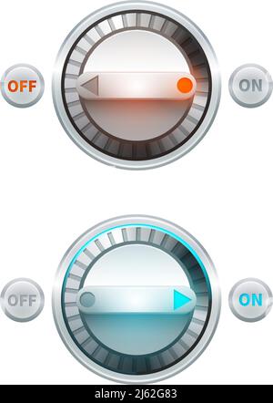 Round analog on off turn button set isolated vector illustration Stock Vector