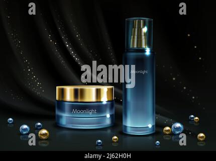 Skin Care Cream Night Series. Jar, Spray, Container with Cosmetic Cream on  Night Background with Clouds. Vector Stock Vector - Illustration of light,  moisturizer: 107448457