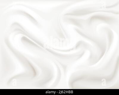 Yogurt, cream or silk texture vector illustration of 3D liquid white paint wavy flow pattern background for dairy product, textile or cosmetic moistur Stock Vector