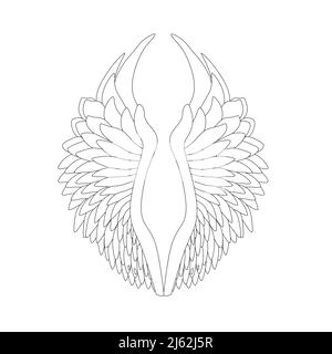 Outline of angel wings from black lines isolated on white background. Vector illustration. Stock Vector