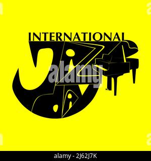 International Jazz Day music negative space style vector poster for jazz festival or night blues retro party with black grand piano. Stylized letterin Stock Vector