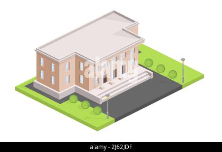 Museum building isometric vector illustration. Isolated municipal or administrative house or city hall modern or old historic facade design of bank or Stock Vector