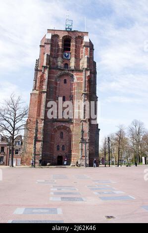 The Oldehove, an ancient leaning church tower in the center of Leeuwarden in the Netherlands Stock Photo