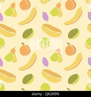 Fruit pattern in Boho style, pear orange melon plum banana kiwi apple. Vector illustration Stock Vector