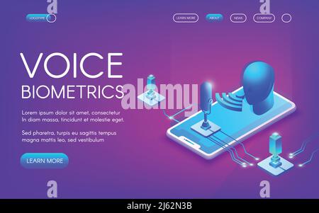 Voice biometrics technology vector illustration for personal identity recognition and access authentication. Digital audio sound scanner in smartphone Stock Vector