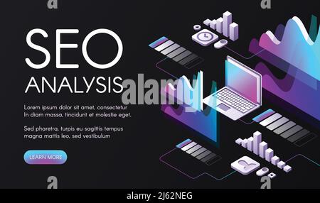 SEO analysis vector illustration of search engine optimization in digital marketing. Ultraviolet purple diagrams and flowcharts for user requests in i Stock Vector
