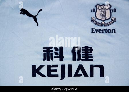 Everton puma football shirt with Kejian sponsor Stock Photo