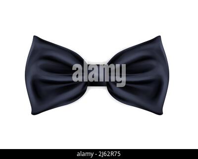 Black bow tie realistic vector icon isolated on white background. Men classic clothing elegant accessory. Formal dress code garment element. Holiday e Stock Vector
