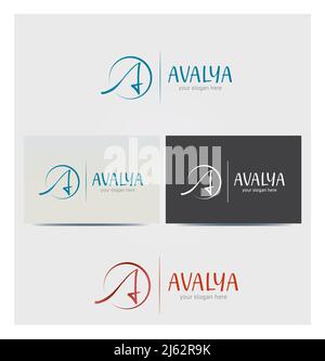 Letter A Icon, Monogram, Initial Logo for Corporate Business, Card Mock up in Several Colors Stock Vector