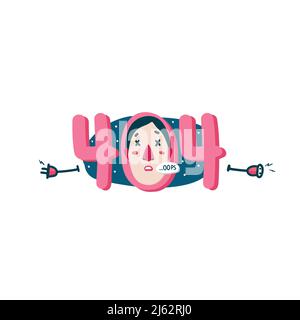 404 error web page vector illustration template of cartoon face with oops and disconnected wires plug and socket on white background for page not foun Stock Vector