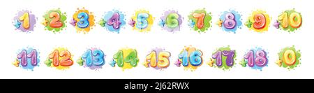 Vector cartoon kids age limit sign set. Children restriction stamps, adhesive stickers movie, game app content. Isolated illustration with from add ze Stock Vector
