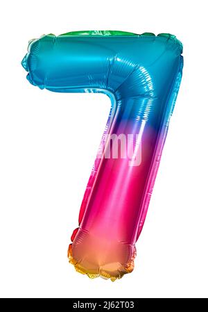 number seven iridescent balloon on white background Stock Photo
