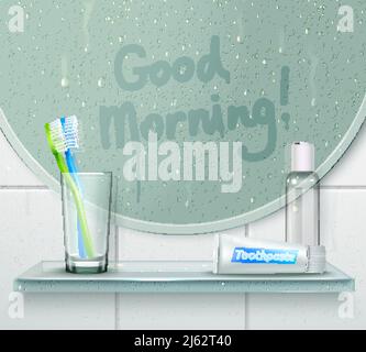 Bathroom misted mirror background with finger drawn text and glassy ...